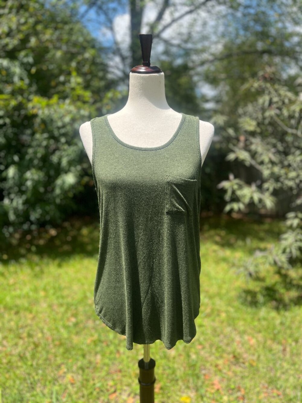 Market & Spruce Women's Olive Green Sleeveless Tank Top Pocket Knit